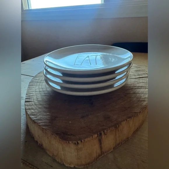 Rae Dunn White 'EAT' Ceramic Plate Set - Picture 4 of 4